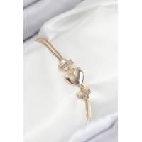 Pirinç Zirkon Taşlı Kalp Model Gold Renk Kadın Bileklik TJ-BB7901