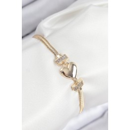 Pirinç Zirkon Taşlı Kalp Model Gold Renk Kadın Bileklik TJ-BB7901