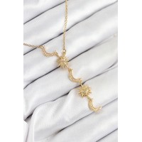 316L Çelik Zirkon Taşlı Güneş Ve Ay Model Gold Renk Kadın Kolye TJ-BKO10548