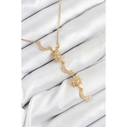 316L Çelik Zirkon Taşlı Güneş Ve Ay Model Gold Renk Kadın Kolye TJ-BKO10548