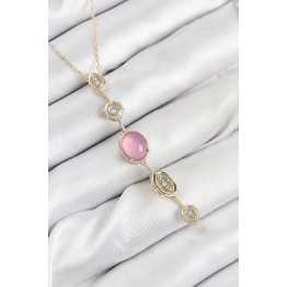 Pirinç Zincir Pembe Gold Renk Zirkon Taşlı Y Kolye TJ-BKO10554