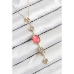 Pirinç Zincir Pembe Gold Renk Zirkon Taşlı Y Kolye TJ-BKO10556