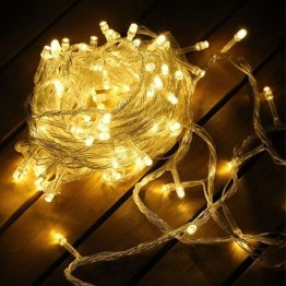 Yılbaşı Aydınlatması 100 LED Perde Hortum Sıcak Beyaz Işık - 10 Metre Dekoratif Şeffaf Kablolu Süs