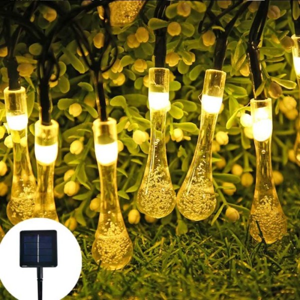 10 Led 2 Metre Sarı Kristal Su Damlası Güneş Enerjili Led Işık Solar Bahçe Ağaç Lamba Aydınlatması