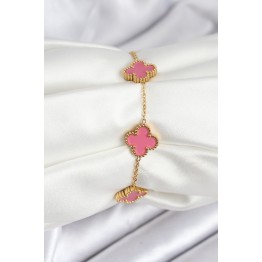 316L Çelik Gold Zincir Pembe Yonca Renk Bileklik TJ-BB7908