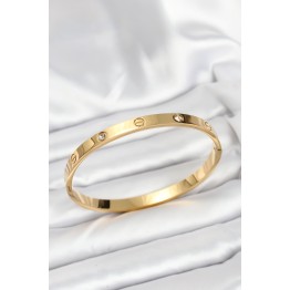 316L Çelik Gold Renk Zirkon Taşlı 65 mm Kadın Kelepçe Bileklik TJ-BB7911