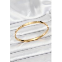 316L Çelik Gold Renk Zirkon Taşlı 65 mm İnce Kadın Kelepçe Bileklik TJ-BB7914