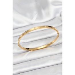 316L Çelik Gold Renk Zirkon Taşlı 65 mm İnce Kadın Kelepçe Bileklik TJ-BB7914
