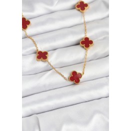 316L Çelik Gold Renk Zincir Bordo Yonca Kadın Kolye TJ-BKO10565