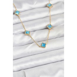 316L Çelik Zincir Gold Renk Buz Mavisi Baby Boy Yonca Kadın Kolye TJ-BKO10571