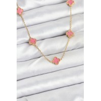 316L Çelik Zincir Gold Renk Pembe Baby Boy Yonca Kadın Kolye TJ-BKO10572