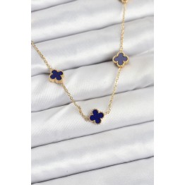 316L Çelik Zincir Gold Renk Lacivert Baby Boy Yonca Kadın Kolye TJ-BKO10573