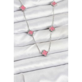 316L Çelik Zincir Gümüş Renk Pembe Baby Boy Yonca Kadın Kolye TJ-BKO10575