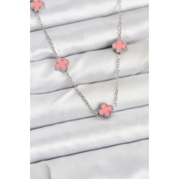 316L Çelik Zincir Gümüş Renk Pembe Baby Boy Yonca Kadın Kolye TJ-BKO10579