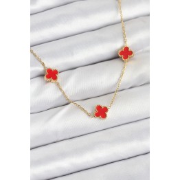 316L Çelik Zincir Gold Renk Kırmızı Baby Boy Yonca Kadın Kolye TJ-BKO10580