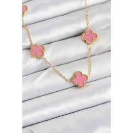 316L Çelik Zincir Gold Pembe Renk Yonca Kadın Kolye TJ-BKO10583