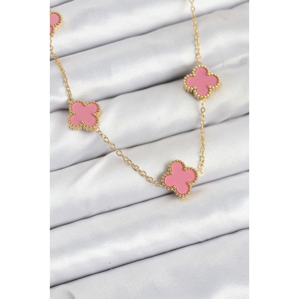 316L Çelik Zincir Gold Pembe Renk Yonca Kadın Kolye TJ-BKO10583