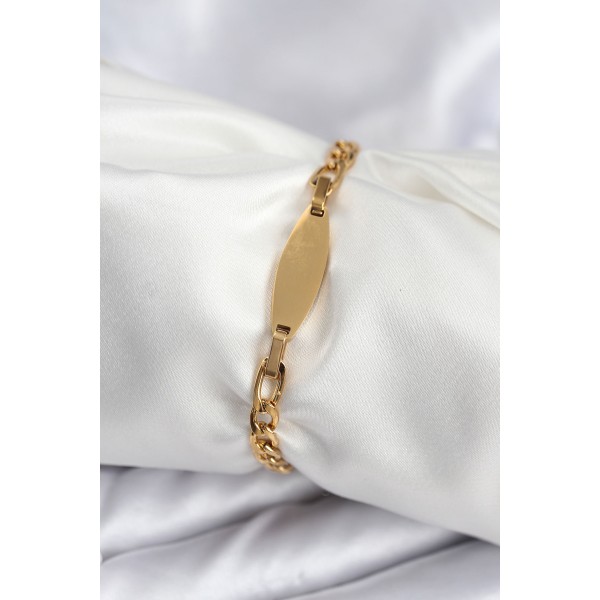 316L Çelik Gold Renk Oval Yazı Yazmaya Uygun Kadın Bileklik TJ-BB7917