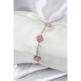 316L Çelik Gümüş Renk Pembe Baby Boy Yonca Kadın Bileklik TJ-BB7947