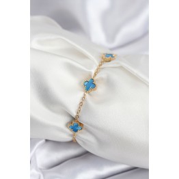 316L Çelik Gold Renk Buz Mavisi Baby Boy Yonca Kadın Bileklik TJ-BB7948
