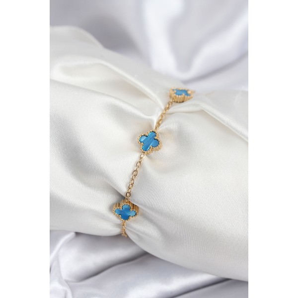 316L Çelik Gold Renk Buz Mavisi Baby Boy Yonca Kadın Bileklik TJ-BB7948