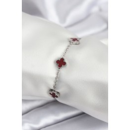 316L Çelik Gümüş Renk Bordo Baby Boy Yonca Kadın Bileklik - TJ-BB7951