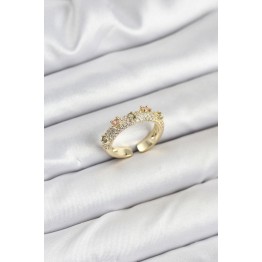 Pirinç Gold Renk Zirkon Taşlı Vintage Kadın Yüzük TJ-BYK3832