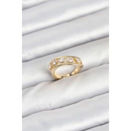Pirinç Gold Renk Zirkon Taşlı Kadın Yüzük TJ-BYK3872