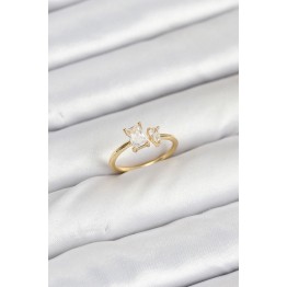 Pirinç Gold Renk Zirkon Taşlı Kadın Yüzük TJ-BYK3882