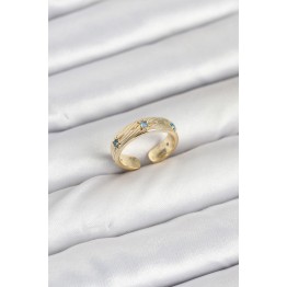 Pirinç Gold Renk Mavi Zirkon Taşlı Kutup Yıldızı Model Kadın Yüzük TJ-BYK3896