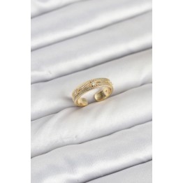 Pirinç Gold Renk Zirkon Taşlı Kutup Yıldızı Model Kadın Yüzük TJ-BYK3898