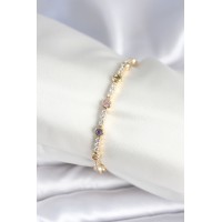 Pirinç Gold Renk Zirkon Taşlı Kadın Bileklik TJ-BB7971