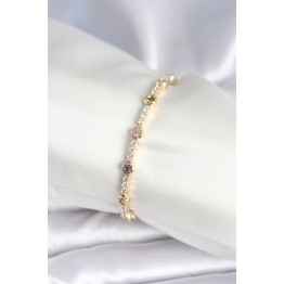 Pirinç Gold Renk Zirkon Taşlı Kadın Bileklik TJ-BB7971
