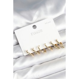 Pirinç Gold Renk Kalp Yıldız ve Halka Model 925 Ayar Gümüş Çivili Kadın Küpe Seti TJ-BKP11262