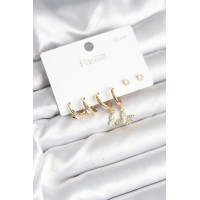 Gold Renk Pirinç Model 925 Ayar Gümüş Çivili Kadın Küpe Seti TJ-BKP11273