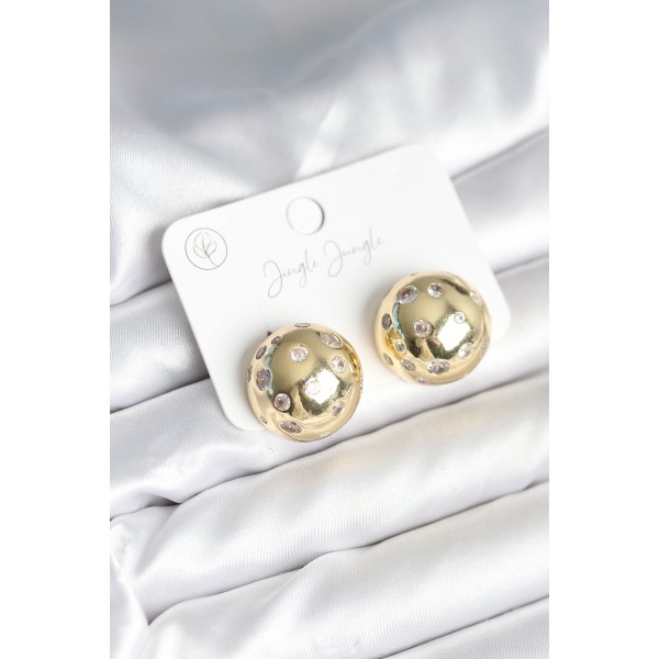 Pirinç Gold Renk Zirkon Taşlı Kadın Küpe TJ-BKP11292