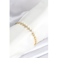 Pirinç Gold Renk Balık Sırtı Model Zirkon Taşlı Kadın Bileklik TJ-BB8027