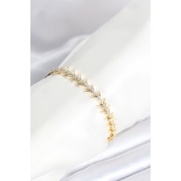 Pirinç Gold Renk Balık Sırtı Model Zirkon Taşlı Kadın Bileklik TJ-BB8027