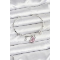 Pembe Charmlı Gümüş Renk Kadın Bileklik TJ-BB8032