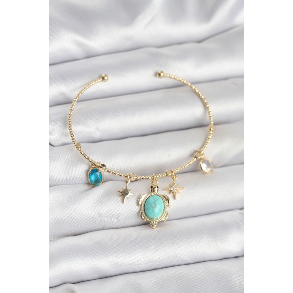 Caretta Caretta Charmlı Gold Renk Kadın Bileklik TJ-BB8033
