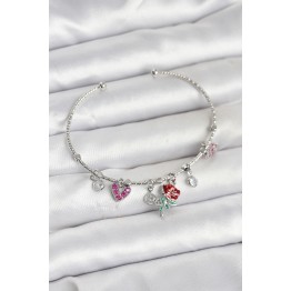 Gül Charmlı Gümüş Renk Pirinç Kadın Bileklik TJ-BB8044
