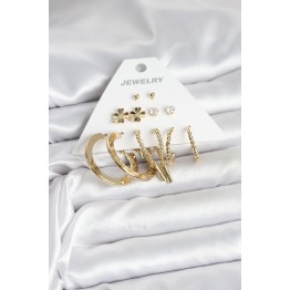Pirinç Gold Renk 6 Çift Kadın Küpe Seti TJ-BKP11325