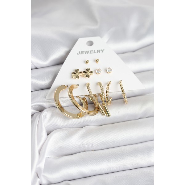 Pirinç Gold Renk 6 Çift Kadın Küpe Seti TJ-BKP11325