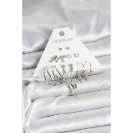 Pirinç Gümüş Renk 6'lı Kadın Küpe Seti TJ-BKP11329