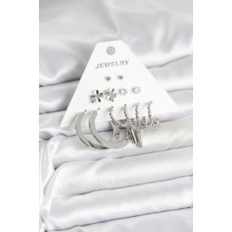 Pirinç Gümüş Renk 6 Çift Kadın Küpe Seti TJ-BKP11332
