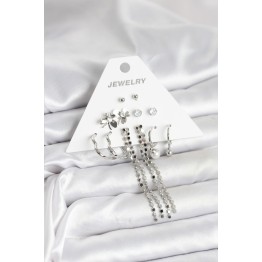 Pirinç Gümüş Renk 6 Çift Kadın Küpe TJ-BKP11336