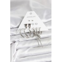 Gümüş Renk Pirinç 6'lı Kadın Küpe Seti TJ-BKP11337