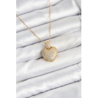 316L Çelik Zincir Gold Renk Zirkon Taşlı Kalpli Kadın Kolye TJ-BKO10607