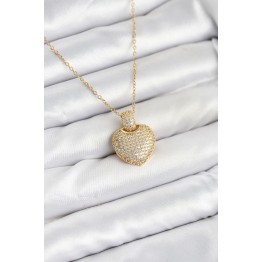 316L Çelik Zincir Gold Renk Zirkon Taşlı Kalpli Kadın Kolye TJ-BKO10607