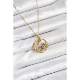 316L Çelik Zincir Gold Renk Zirkon Taşlı Kelebekli Kadın Kolye TJ-BKO10609